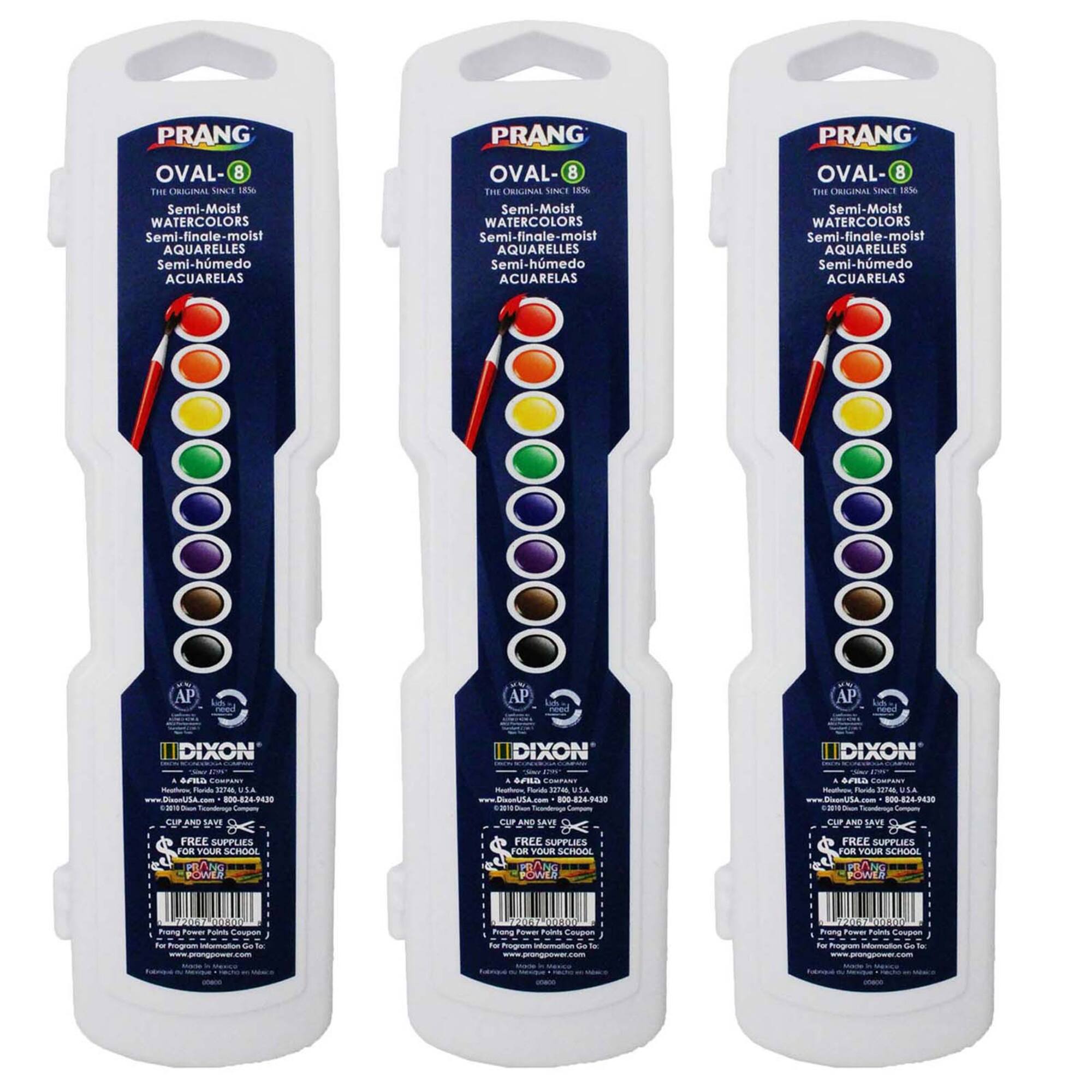 Prang® 8 Colors Watercolor Oval Pan Set with Brush, 3ct.
